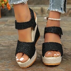 Elegant Black Woven Platform Sandals